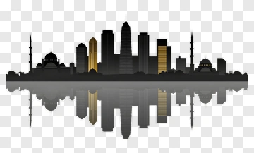 City Skyline Silhouette With Reflection PNG