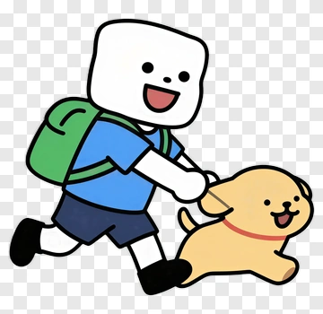 Cartoon Child Walking A Dog PNG
