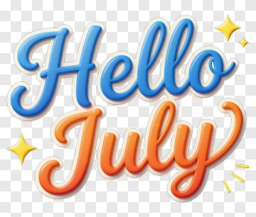 Hello July Text Design PNG