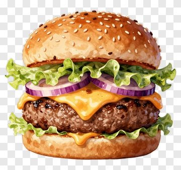 Cheeseburger With Lettuce And Onion PNG
