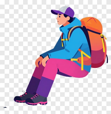 Colorful Hiker Sitting With Backpack PNG