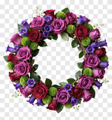 Floral Wreath With Purple And Pink Roses PNG