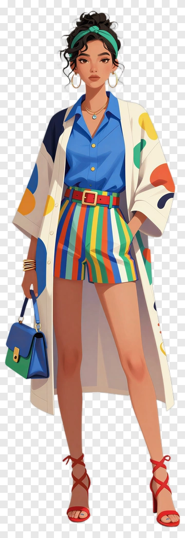 Stylish Woman In Colorful Outfit PNG