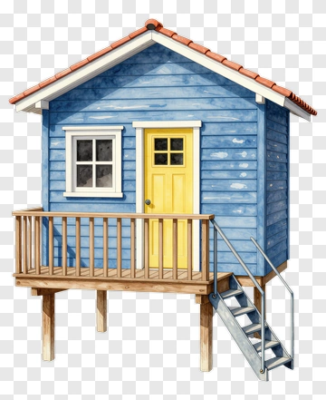Colorful Wooden House With Yellow Door PNG