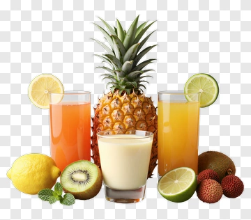 Pineapple And Fruit Juices With Fresh Fruits PNG