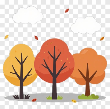 Colorful Autumn Trees With Clouds PNG