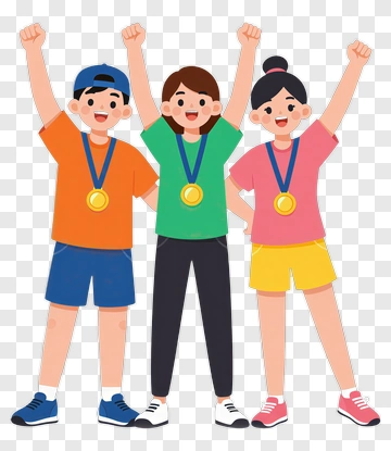 Happy Kids Celebrating With Medals PNG