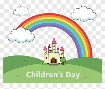 Children's Day Castle With Rainbow And Clouds PNG