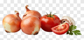 Fresh Onions, Tomato, And Mushroom Composition PNG