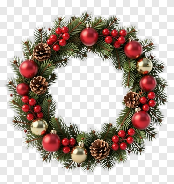 Christmas Wreath With Red And Gold Ornaments PNG