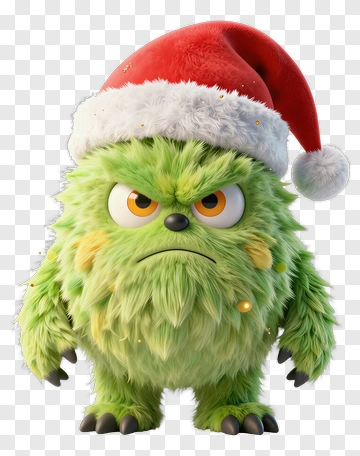 Angry Green Monster With Santa Hat PNG