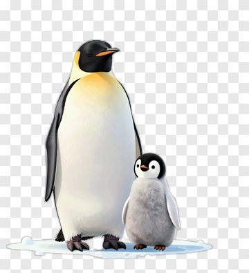 Cartoon Emperor Penguin With Chick PNG