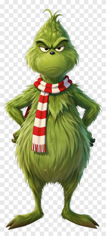 Grinch Wearing A Red And White Striped Scarf PNG