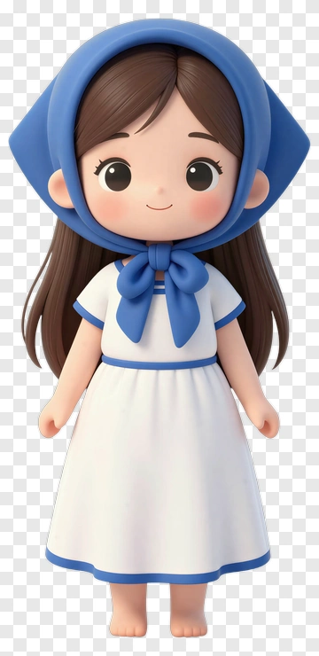 3D Girl In White Dress With Blue Scarf PNG