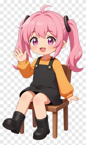 Cartoon Girl Sitting On A Chair PNG