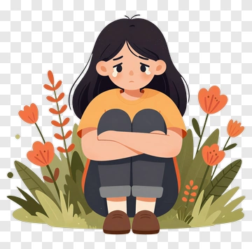 Sad Girl Sitting In A Flower Garden PNG