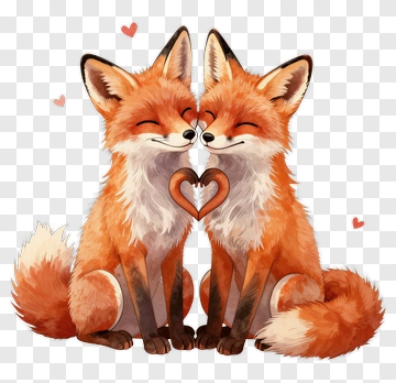 Cute Cartoon Foxes Holding A Heart PNG