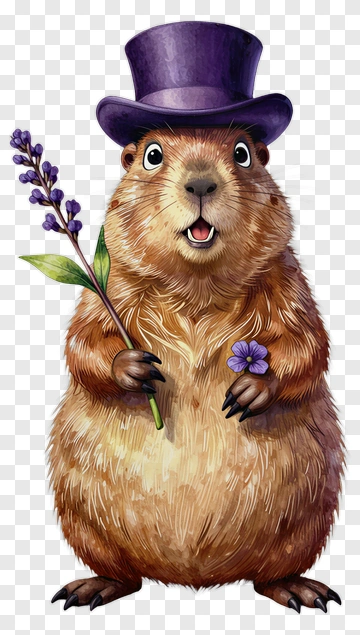 Cartoon Groundhog Holding A Flower PNG