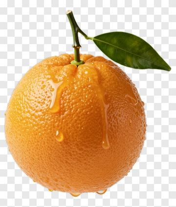 Fresh Orange With Leaf And Water Droplets PNG