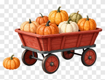 Pumpkin Cart With Various Pumpkins PNG