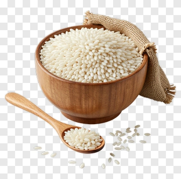 Wooden Bowl Of Rice With Spoon PNG