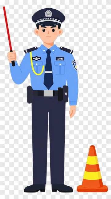 Cartoon Police Officer Holding A Red Baton PNG