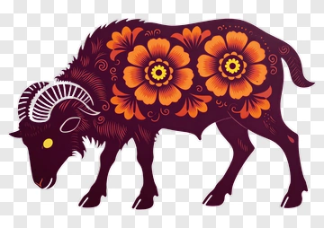 Decorative Goat With Floral Design PNG
