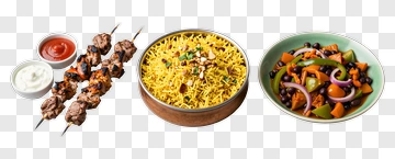 Delicious Indian Cuisine Platter With Skewers And Rice PNG