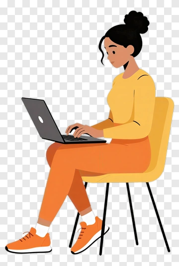 Woman Using A Laptop While Sitting On A Chair PNG