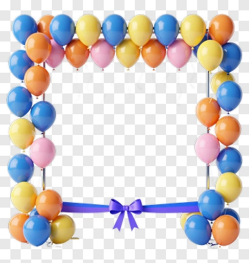 Colorful Balloon Frame With Ribbon PNG