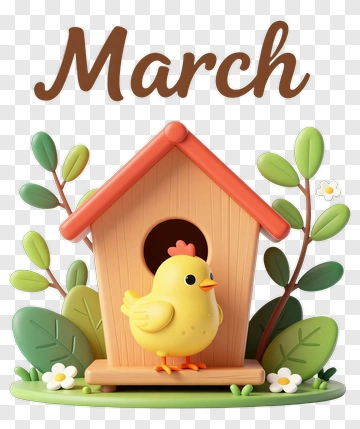 Cartoon Chick In A Birdhouse For March PNG