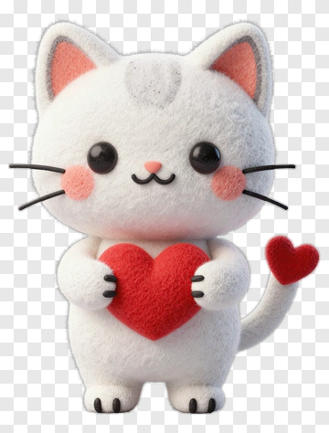 Felt Cat Holding A Heart PNG