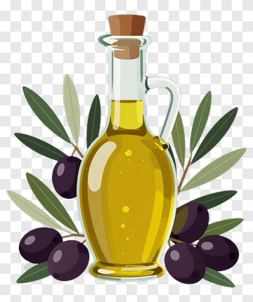 Olive Oil Bottle With Olive Branches PNG