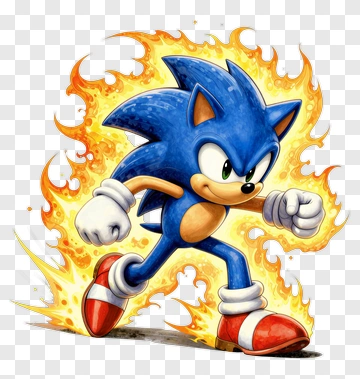 Cartoon Blue Hedgehog Running With Flames PNG