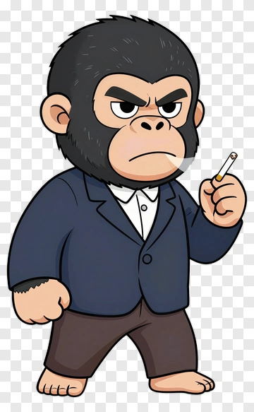 Cartoon Gorilla In A Suit Holding A Cigarette PNG