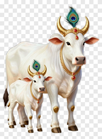 Decorative Cows With Peacock Feathers PNG