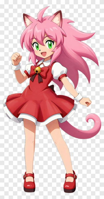 Anime Cat Girl In A Red Dress PNG