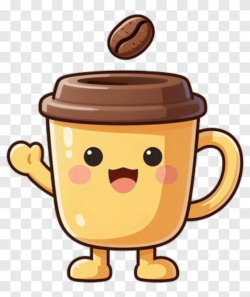 Cartoon Coffee Cup With A Floating Coffee Bean PNG