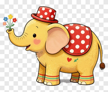 Cartoon Elephant Holding Flowers PNG