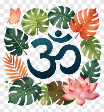 Lotus Flower And Om Symbol Surrounded By Leaves PNG