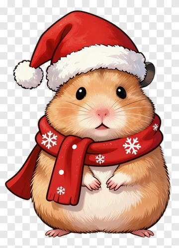 Cartoon Hamster Wearing A Santa Hat And Scarf PNG