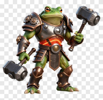 3D Frog Warrior Holding Hammers PNG