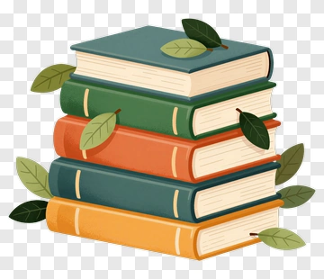 Stack Of Colorful Books With Leaves PNG
