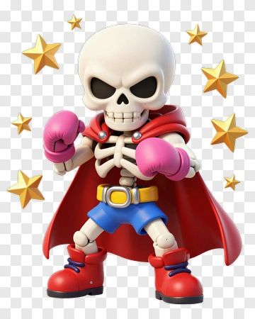 Cartoon Skeleton Boxer With Stars PNG