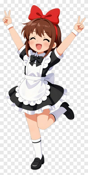 Happy Maid Girl With Victory Pose PNG