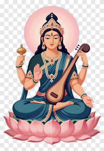 Goddess Saraswati Playing The Veena PNG