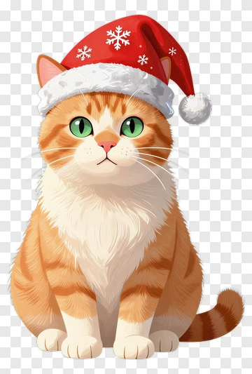 Cartoon Cat Wearing A Christmas Hat PNG