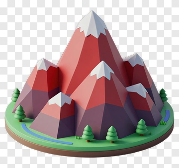 3D Mountain Landscape With River And Trees PNG
