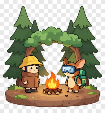 Cartoon Camper And Dog By A Campfire PNG