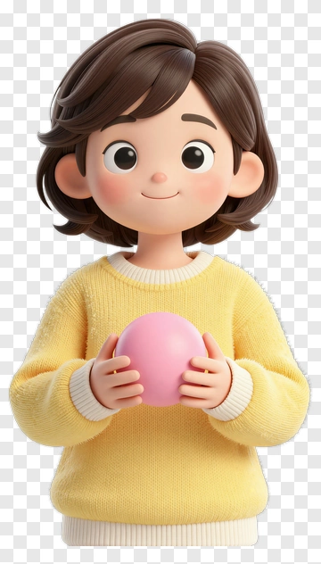 Cartoon Child Holding A Pink Ball PNG